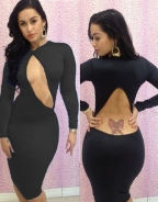 Long Sleeve Cutout Bodycon Dress Black