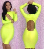 Long Sleeve Cutout Bodycon Dress Fluorescence