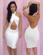 White Halter Neck Backless Dress
