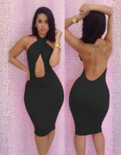 Black Halter Neck Backless Dress