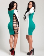 Side Cutout Green White Dress