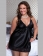 Black Satin Lace Babydoll Set