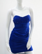 Strapless Reched Beading Dress Blue