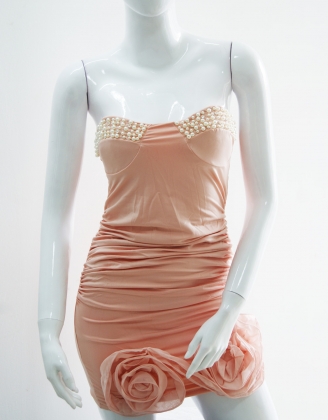Floral Pearls Neckline Dress Pink