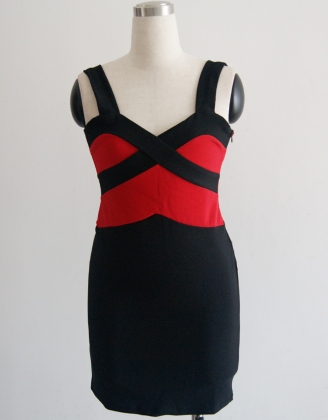 Red Black Bicolors Bandage Dress