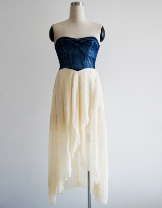 Strapless Denim Chiffon Dress