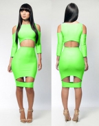 Lawngreen Sexy Cut-out Waist Side Lady Midi Dress