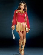 Red V-neck Lace-up Sheathy Peppy Pirate Costume Dress With Cape