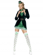 Internal Green Lace Edge Dress And  Outer Coat with Tie Girls Carnival Costumes