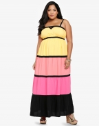 Contrast Color Plus Size Sexy Suspenders Long Dress