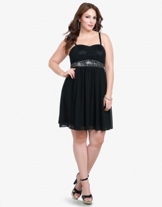Black Chiffon Midi Dress with Belt