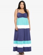 Contrast Color Plus Size Sexy Suspenders Long Dress