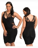 Lace Strap Cut Out Waist Tight Plus Size Sexy Dress