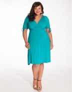 Coral Ruched Kimono Sleeve Retro Plus Size Midi Dress Blue