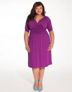 Coral Ruched Kimono Sleeve Retro Plus Size Summer Dress