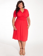 Coral Ruched Kimono Sleeve sexy Retro plus size mini dress red