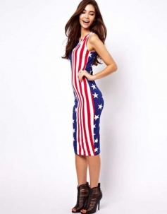 National Flag Sleeveless Bodycon Sexy Dress