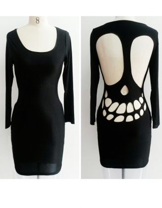 Black Quarter Sleeve Hole Back Mini Dress