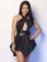 Black Halter Ruffles Skater Dress