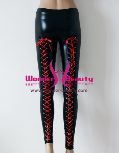 Red Lace-up Vinyl Pants