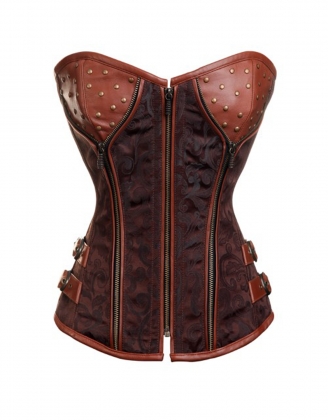 Brown Front Zipper Steampunk Corset
