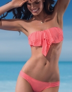 Ruffle Overlay Front Hem Rosy Bikini