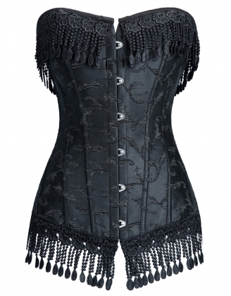 Vintage Tassel Black Embroider Overbust Corset