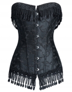 Vintage Tassel Black Embroider Overbust Corset
