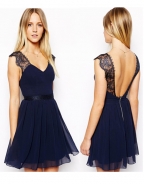 V-neck Sleeveless Halter Skater Dress