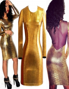 Gold Vinyl Leather Clubwear Dress