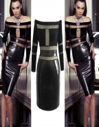 Off-shoulder Vinyl Leather Clubwear Dress