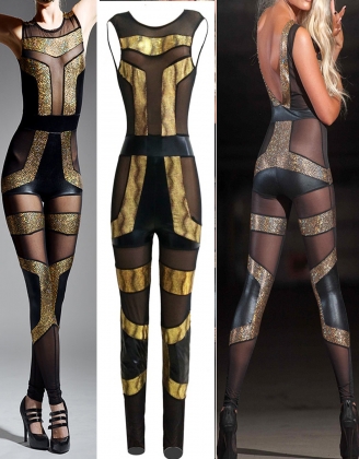 Wild Gold Insert Nightclub Jumpsuit