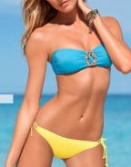 Square Rhinestones Strapless Bikini Set