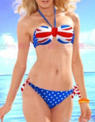 Blue Red Union Jack Dot Print Bikini