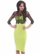 Bardot Design Sheer Lace Sleeve Midi Dress