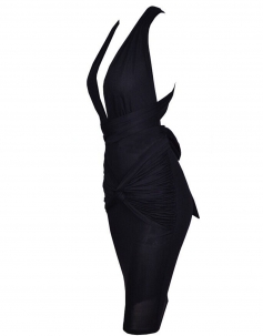 Black Deep V Jersey Midi Dress