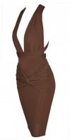 Deep V Jersey Midi Dress Brown