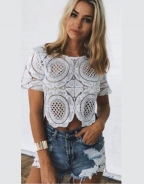 White Short Sleeve Cut-out Crop Top