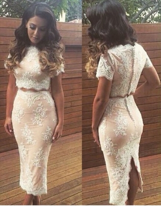Nude Lace Scalloped Two Piece Set