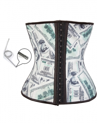 Money Printed Latex Waist Cincher Corsets