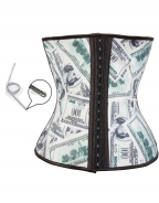 Money Printed Latex Waist Cincher Corsets