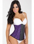 Purple Leopard Print 9 Steel Bones Latex Waist Trainer