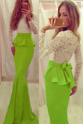 Lace Top Ruffles Waist Stunning Mermaid Evening Dress