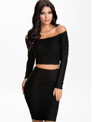 Subtle Ripples Textured Off-shoulder Skirt Set