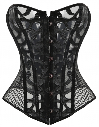 Black Translucent Printed Overbust Corset