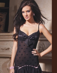 Butterfly Pattern Ruffle Hem Bow Sexy Chemise