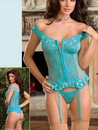 Blue Diamonty Garter Set