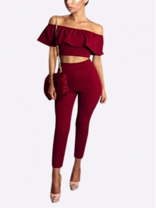 Fashion Sexy 2 Pcs Red Off Shoulder Set