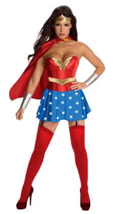 Red Wonder Woman Corset Costume And Blue Stars Skrit