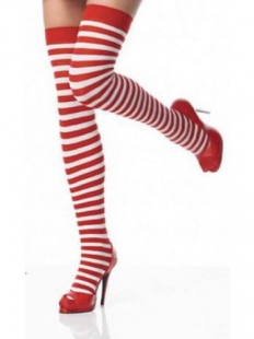 White Red Nylon Striped Stockings
